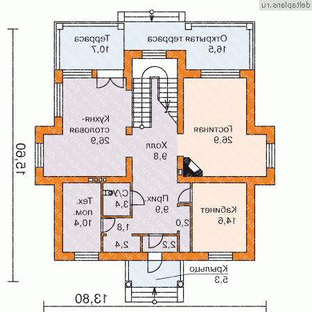 Проект двухэтажного особняка  № L-233-1P - 1-й этаж