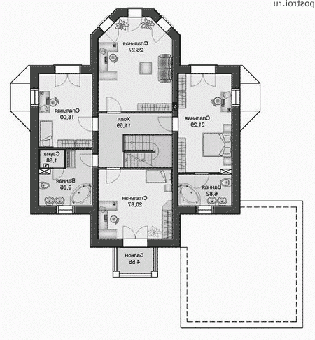 Дом-коттедж 2 этажа с гаражом № L-290-1P - 2-й этаж