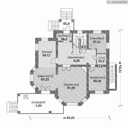 Проект особняка с цокольным этажом № M-410-1K - 1-й этаж