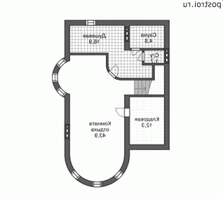 Дом с полукруглым эркером  12,3 на 11,7 № N-358-1P - цоколь
