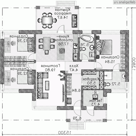 Проект пенобетонного дома № T-120-2P - 1-й этаж