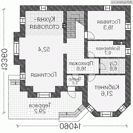 Коттедж с мансардой, проект № U-304-1K - 1-й этаж