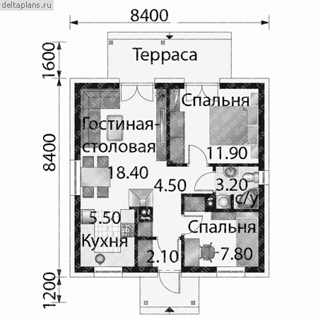 Проект пенобетонного дома № A-053-1P - 1-й этаж