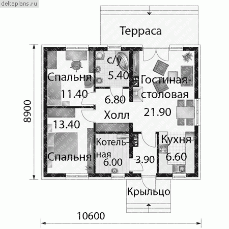 Проект пенобетонного дома № A-076-1P - 1-й этаж