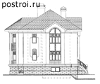 Проект небольшого двухэтажного коттеджа с цокольным этажом № A-205-1K - вид слева