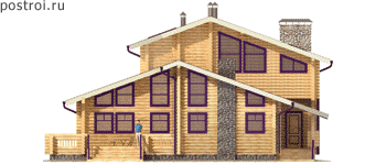 Проект деревянного дома с большой террасой № A-281-1D - вид спереди