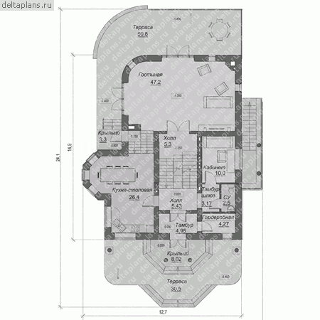 Проект кирпичного дома № A-338-1K - 1-й этаж