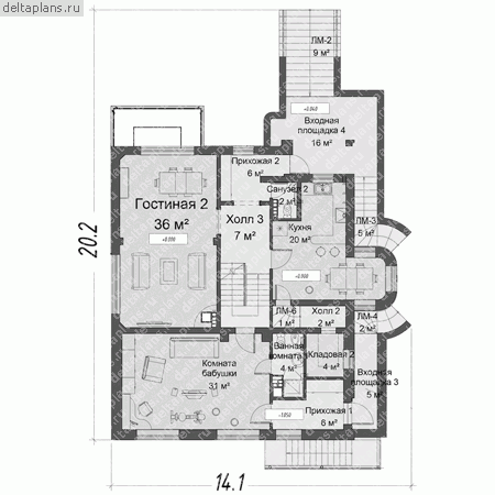 Проект кирпичного дома № A-344-1K - 1-й этаж