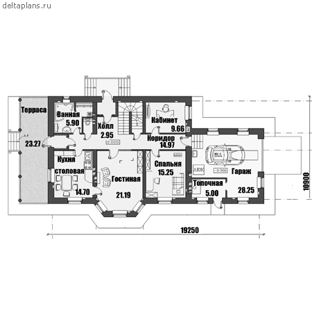 Типовой проект дома в три этажа № A-354-1K - 1-й этаж