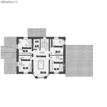 Типовой проект дома в три этажа № A-354-1K - 2-й этаж