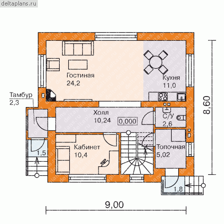 Компактный дом  № B-133-1P - 1-й этаж
