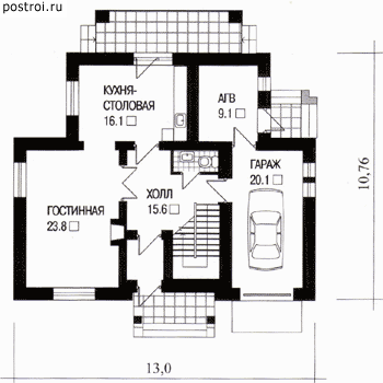 Коттедж один этаж и мансарда № B-182-1K [30-14] - 1-й этаж