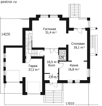 Кирпичный дом 3 этажа для постоянного проживания № B-290-1K [C-011] - 1-й этаж