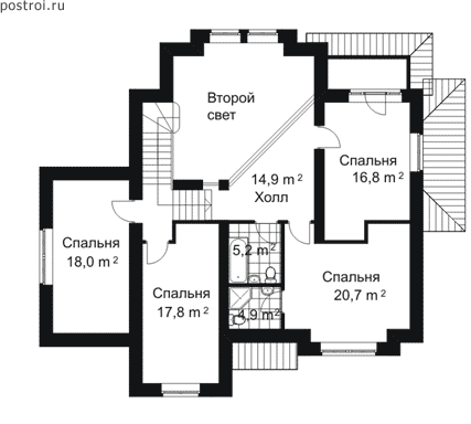 3 этажный дом из кирпича 14 на 15 № B-305-1K [32-17] - 2-й этаж