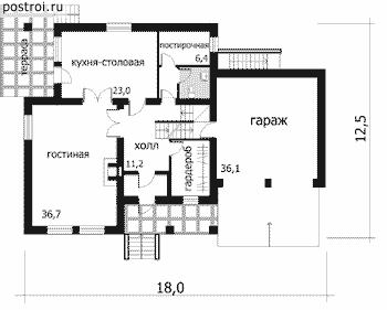 Респектабельный 3 этажный коттедж с гаражом № B-382-1K [С-002, 30-04] - 1-й этаж