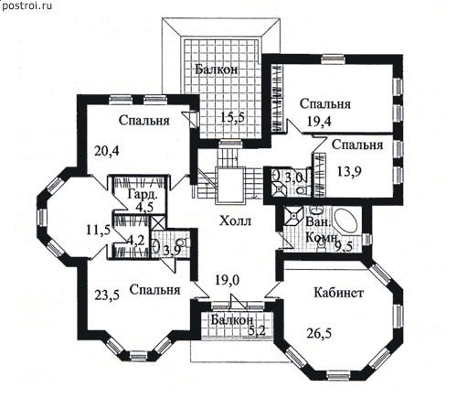 Дом с камином и бассейном № B-684-1K [34-27] - 2-й этаж