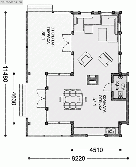 Проект каркасного дома № C-057-1S - 1-й этаж