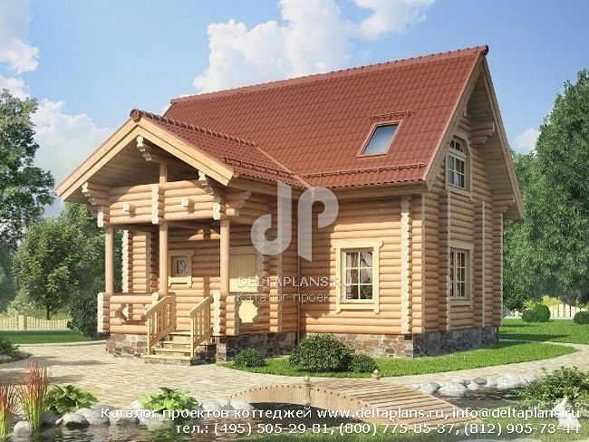 Деревянный дом с мансардой из бревна № C-093-1D