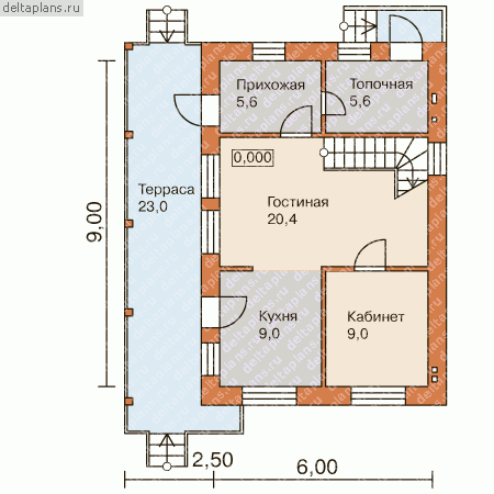 Одноэтажный дом с мансардой, проект № C-103-1K - 1-й этаж