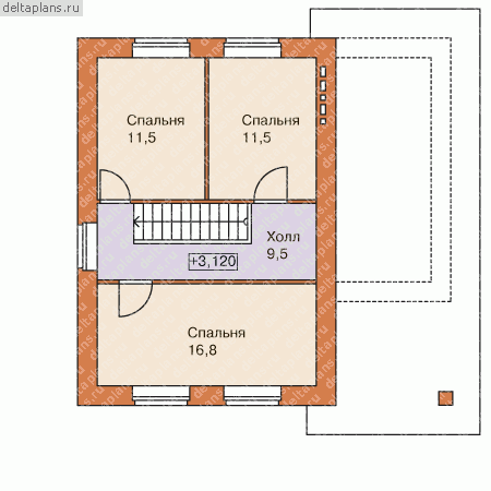 Проект дома из пенобетона с 3 спальнями № C-116-1P [51-03, E-1115-0] - 2-й этаж