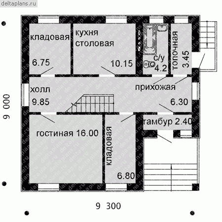 Проект пенобетонного дома № C-116-2P - 1-й этаж