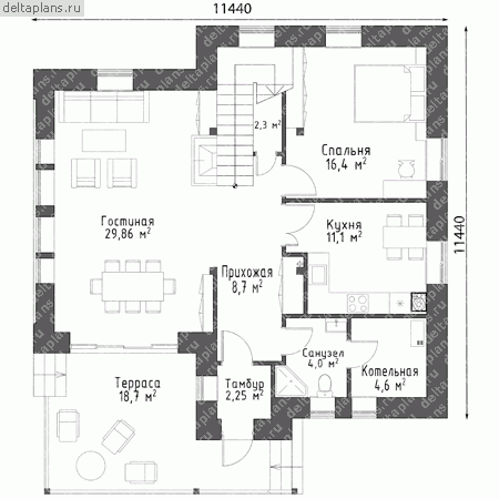 Проект пенобетонного дома № C-126-1P - 1-й этаж