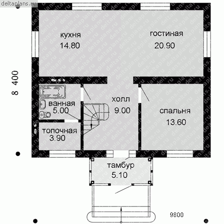 Проект пенобетонного дома № C-134-1P - 1-й этаж
