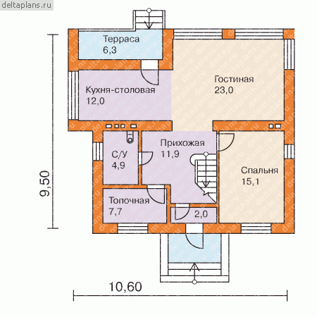 Проект пенобетонного дома № C-139-1P - 1-й этаж