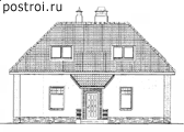 Одноэтажный газобетонный коттедж с мансардой № C-142-1P - вид спереди