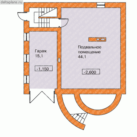 3 этажный кирпичный дом с гаражом № C-178-1K - цоколь