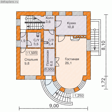 3 этажный кирпичный дом с гаражом № C-178-1K - 1-й этаж
