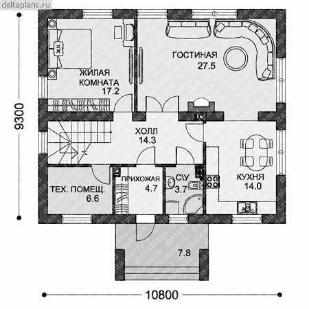 Проект пенобетонного дома № C-178-1P - 1-й этаж