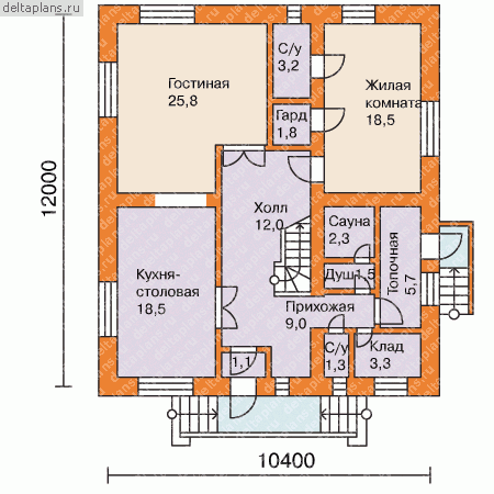 Проект обычного загородного дома № C-196-1K [32-40] - 1-й этаж