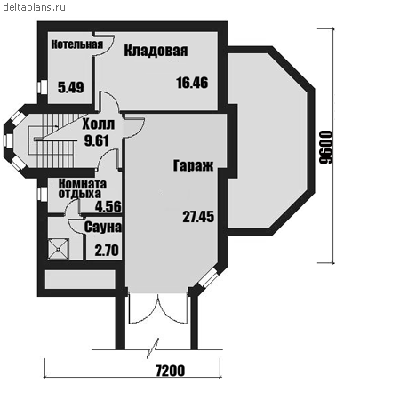 3 этажный дом с гаражом из газобетона № C-229-1P - цоколь