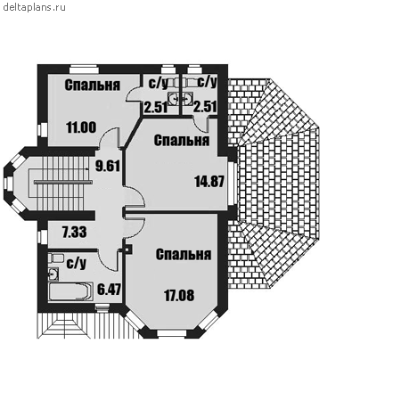 3 этажный дом с гаражом из газобетона № C-229-1P - 2-й этаж