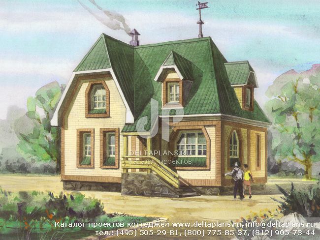 Деревянный загородный дом с мансардой № D-132-1D
