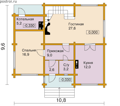 Мансардный 2-х этажный дом № D-152-1D [F-0244-2] - 1-й этаж