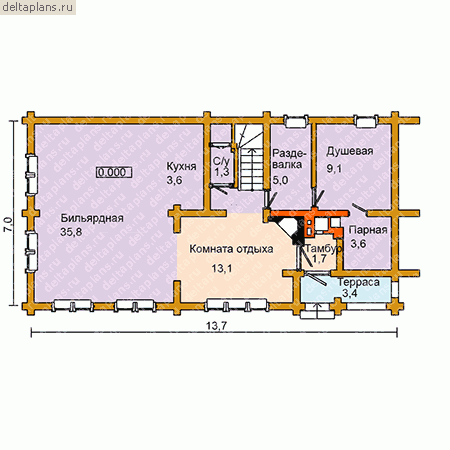 Мансардная узкая баня № D-156-1D - 1-й этаж