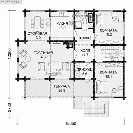 Проект деревянного дома № D-388-1D - 1-й этаж