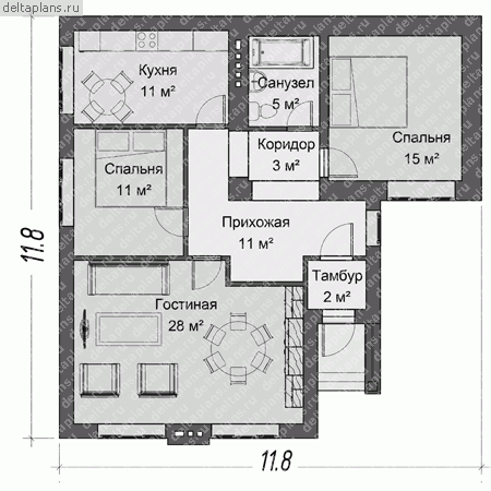 Проект пенобетонного дома № E-086-1P - 1-й этаж