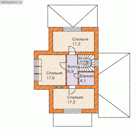 Проект частного дома из пенобетона с двухскатной кровлей  № E-133-1P - 2-й этаж