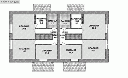 Проект пенобетонного дома на две семьи № E-283-1P - 2-й этаж