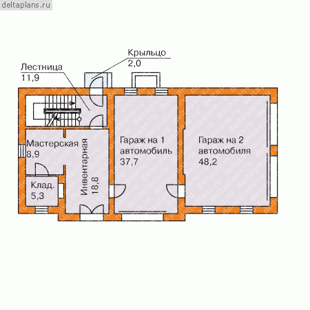 Проект пенобетонного дома № E-392-1P - 1-й этаж