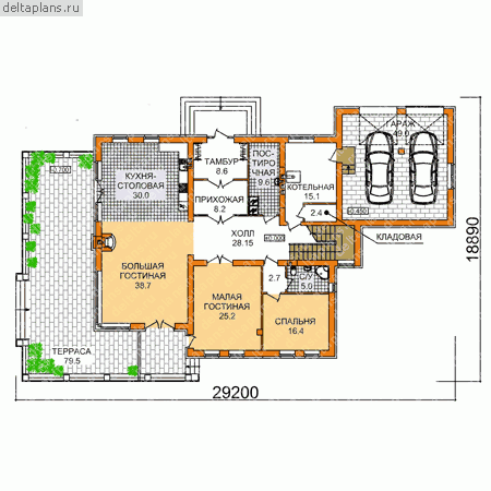 Проект пенобетонного дома № E-407-1P - 1-й этаж