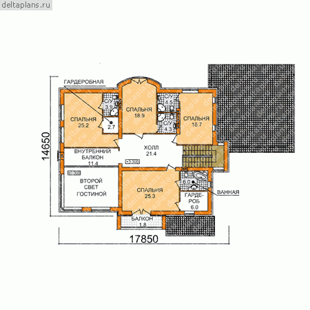 Проект пенобетонного дома № E-407-1P - 2-й этаж