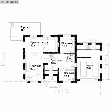 Проект кирпичного загородного дома с бильярдной № E-443-1K - 1-й этаж