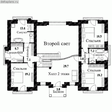Дом с цоколем, гаражом, проект № E-492-1K - 2-й этаж
