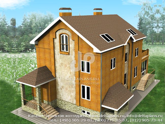 Проект трехэтажного дома-коттеджа с банным комплексом № E-498-1K