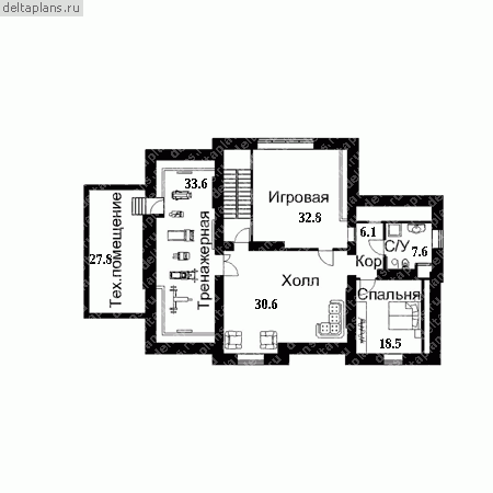 Дом с цокольным этажом и мансардой, проект № E-924-1K - мансарда
