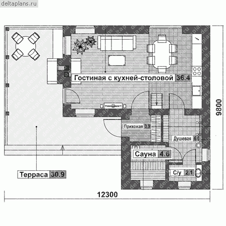 Проект кирпичного дома из теплой керамики № F-081-1K - 1-й этаж